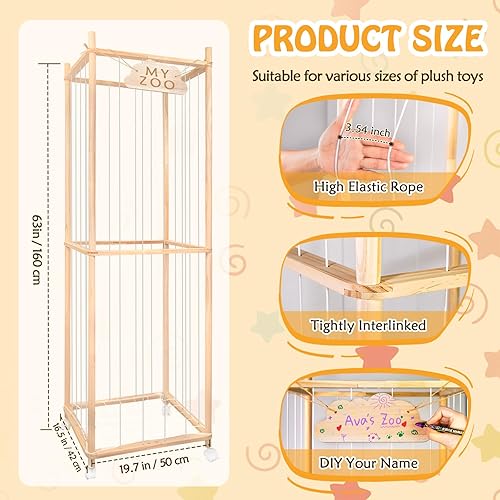 Miniatura 3 de Zoo de almacenamiento de animales de peluche extra grande con ruedas, soporte de almacenamiento de peluches de madera, organizador de juguetes de