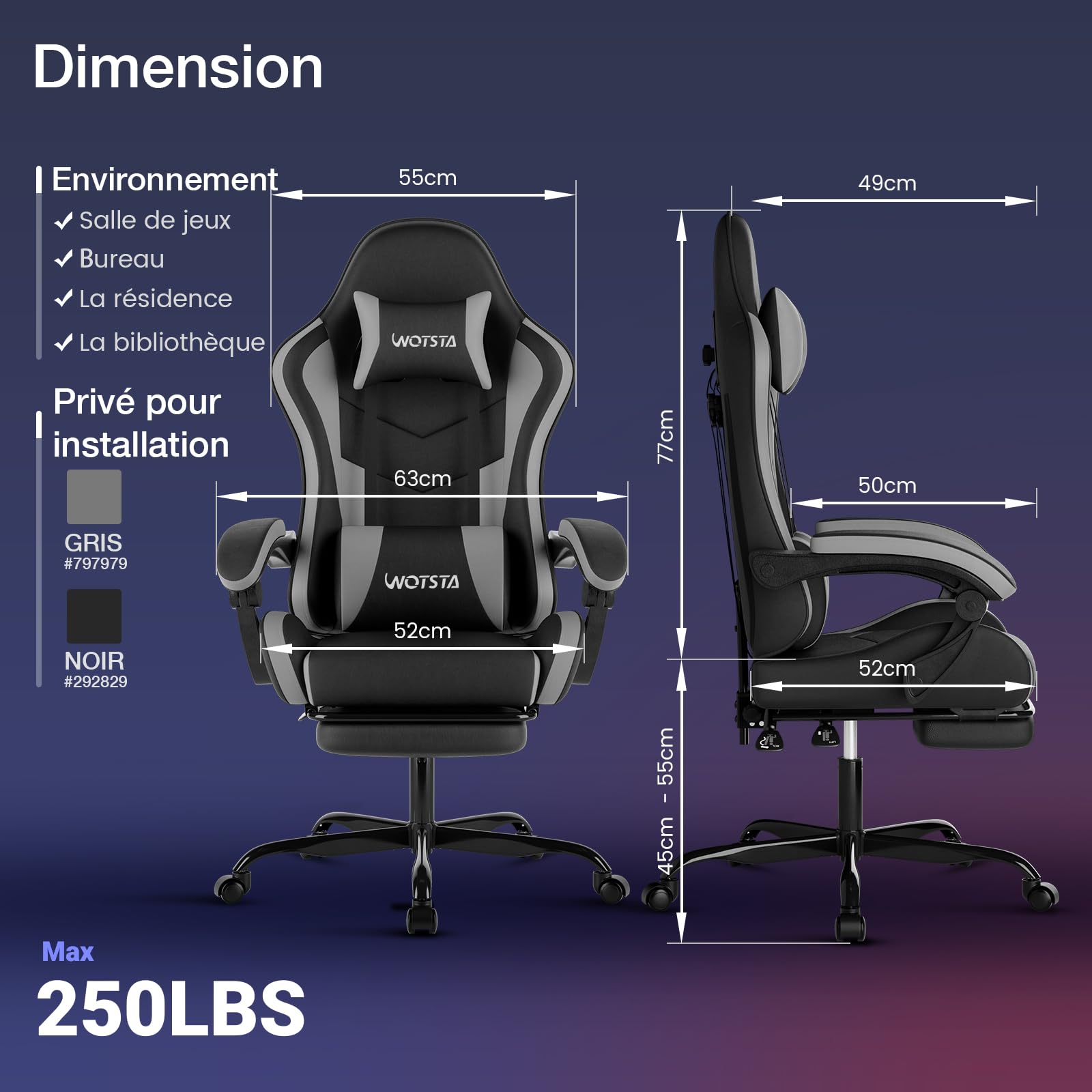 Chaise Gaming, Fauteuil Gamer avec Massage Lombaire, Chaise Ergonomique Repose-Pieds Rétractable, Siège Gaming Confortable en Cuir, Chaise Bureau avec Dossier Inclinable à 135°, Charge 120 KG