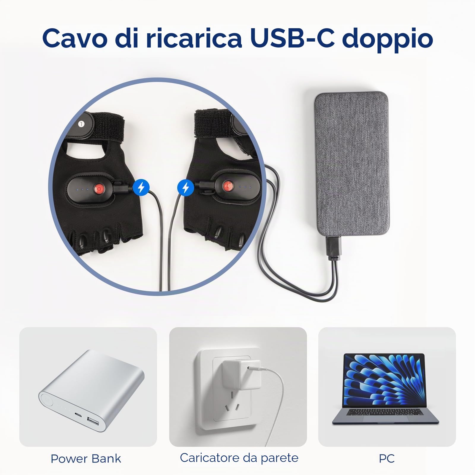 WELKIN Guanti a LED con luce, luci ricaricabili, regali per uomini, luci senza mani per pesca, lunga standby