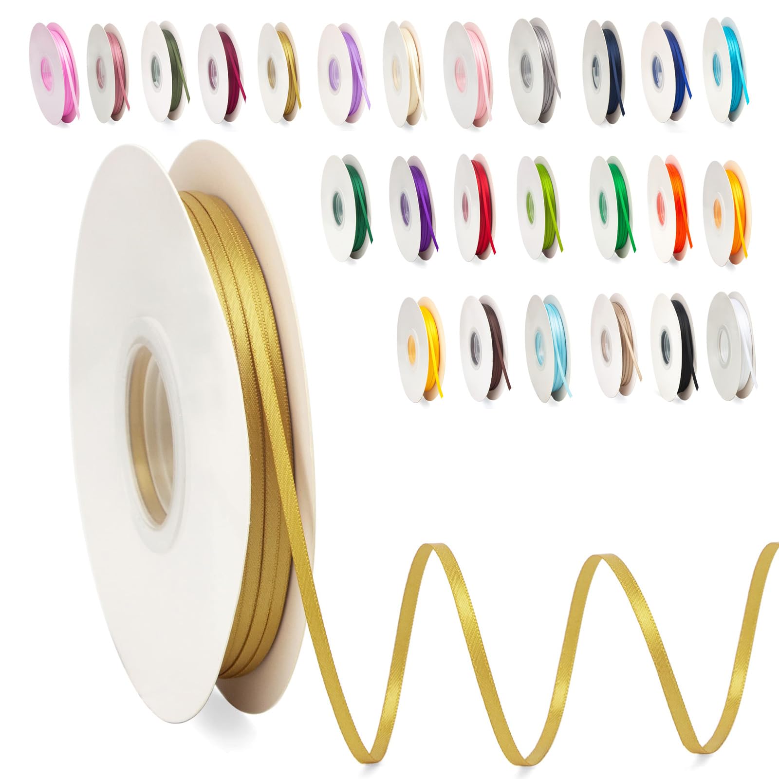 Champagne Gold Satin Ribbon 10mm, 23 Meters Champagne Fabric Ribbons Double Sided Silk Ribbons for Gift Wrapping, Crafting, Hair Bows, Balloons, Wreaths, Cakes, Wedding Party, Christmas Decoration — view 230