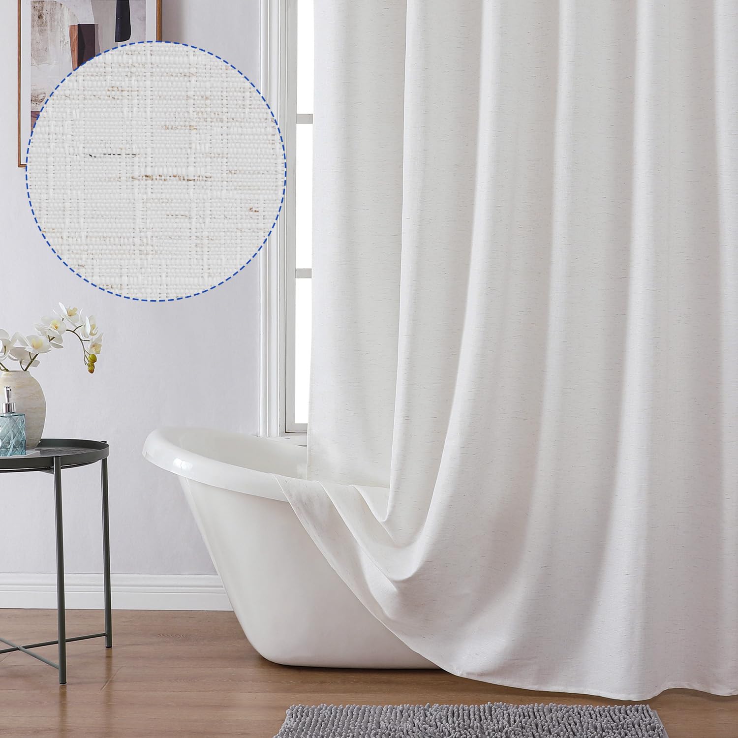 Boho-Duschvorhang Aus Kunstleinen – 165x213 Cm, Hellbraun, Mit 12 Haken, Waschbar