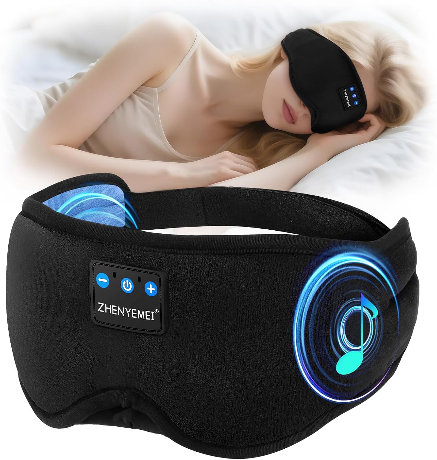 Deep Sleep Mask with Bluetooth 5.4 Headphones – Blackout Sleeping Mask Side Sleeper Eye Masks Earphone Rechargeable Headband Wiless Music Ear Muffs Portable Travel Essentials Gift for Women Men Mom