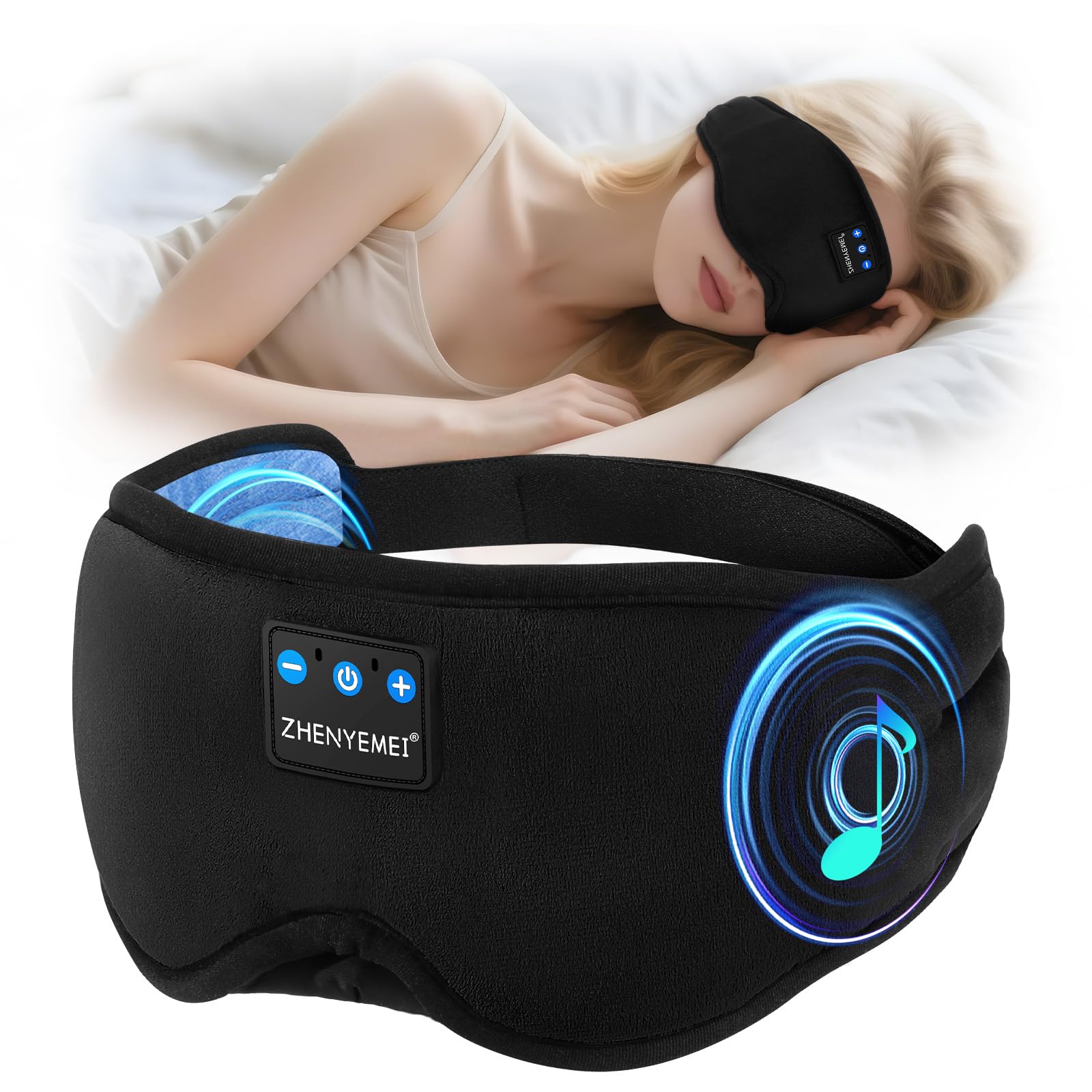 Deep Sleep Mask with Bluetooth 5.4 Headphones - Blackout Sleeping Mask Side Sleeper Eye Masks Earphone Rechargeable Headband Wiless Music Ear Muffs