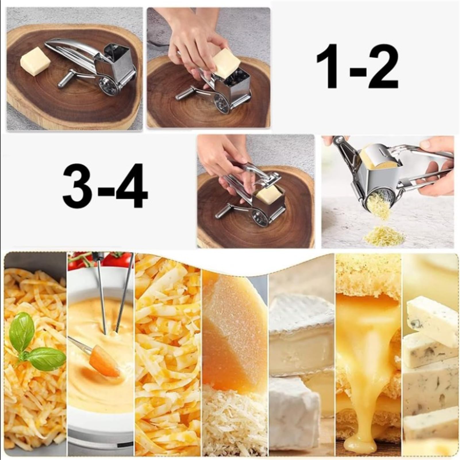 Grattugia Formaggio A Manovella In Acciaio - Multifunzione Per Cucina, Affetta E Trita Facilmente - Foto 3