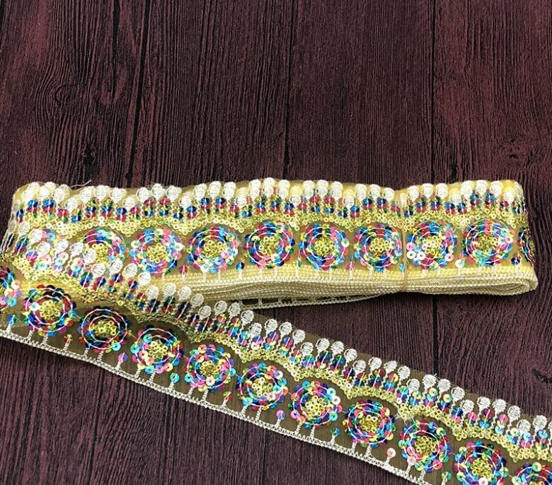 LYFUN 10 Yards/lot Polyester Embroidery Colorful Sequins Ripple