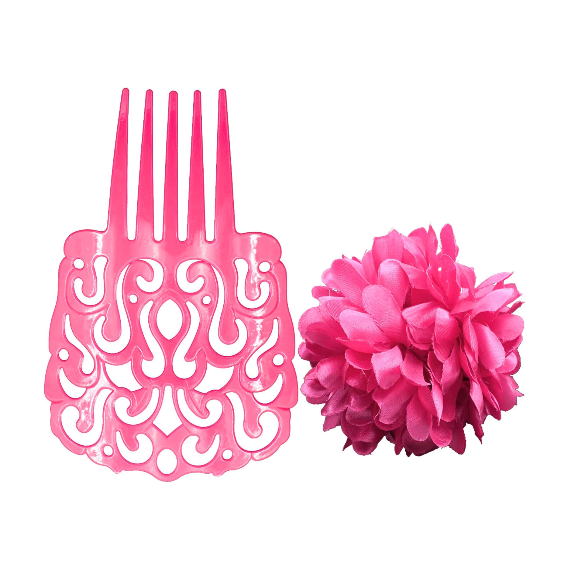 Pettine E Fiore Per Capelli - Accessorio Flamenco E Fiera Andalusa (2 Pezzi, Rosa) - 3