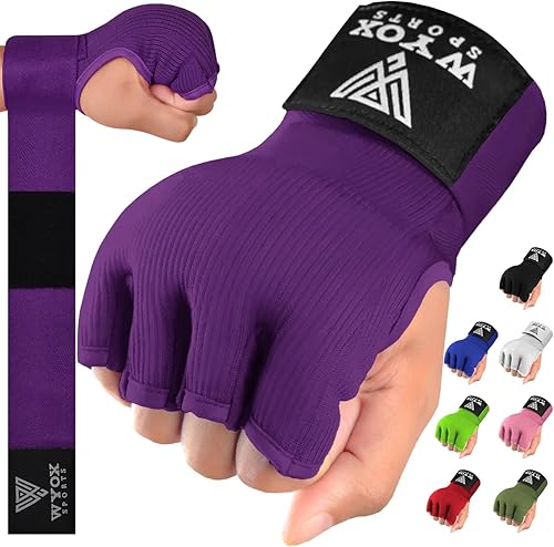 WYOX Guantes interiores de boxeo de gel para hombres y mujeres, correa rápida de muñeca de 31.5 in, soporte acolchado para nudillos, MMA sin dedos,