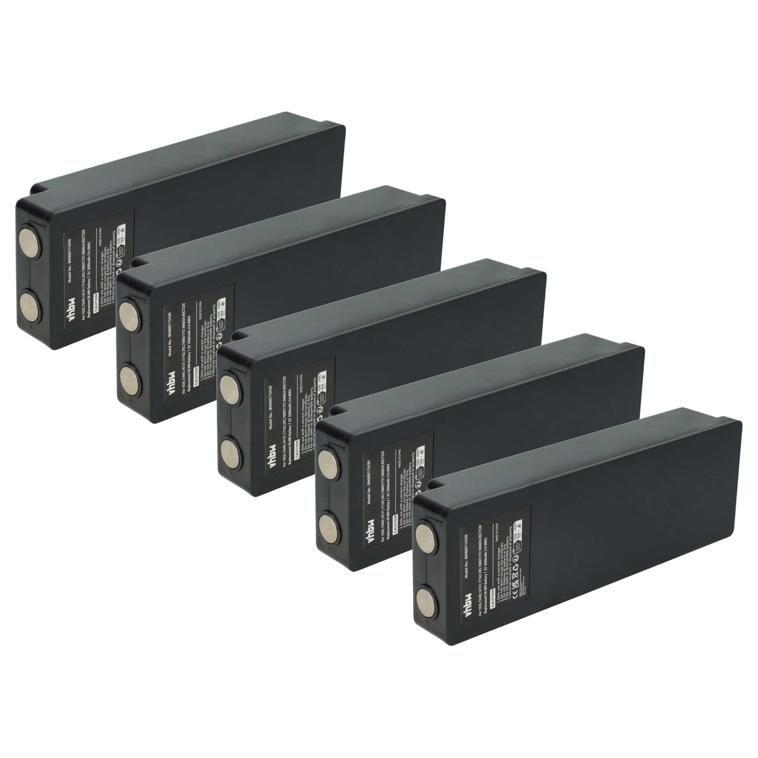 vhbw 5X Batterie Compatible avec Scanreco Palfinger, RC400, PALFINGER 592 opérateur télécommande Industrielle (2000mAh, 7,2V, NiMH)