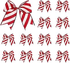12 Pcs Christmas Decoration, 6 Inch Wreath Bows for Xmas Tree Ornaments, Wedding Gift Wrapping, Holiday Party Home Decor (Red and White)