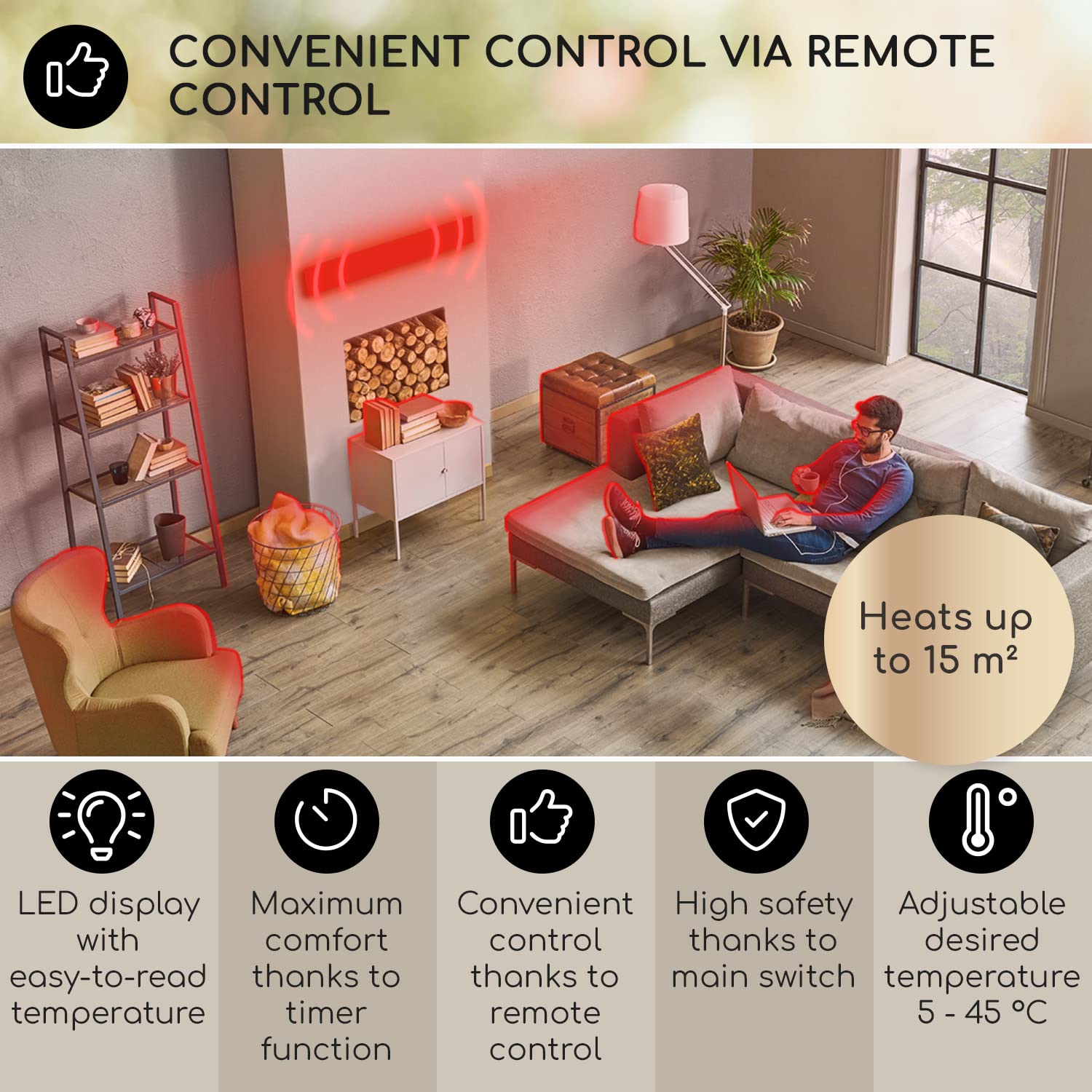 Klarstein Infrared Heater, 2200W Enclosed Electric Patio Heater, Remote  Control, Timer, LED Display, IPX4 Terrace Outdoor Heater for Garden and  Home, CO2-Free Energy Efficient Garden Heaters Outdoors : Amazon.co.uk:  Garden