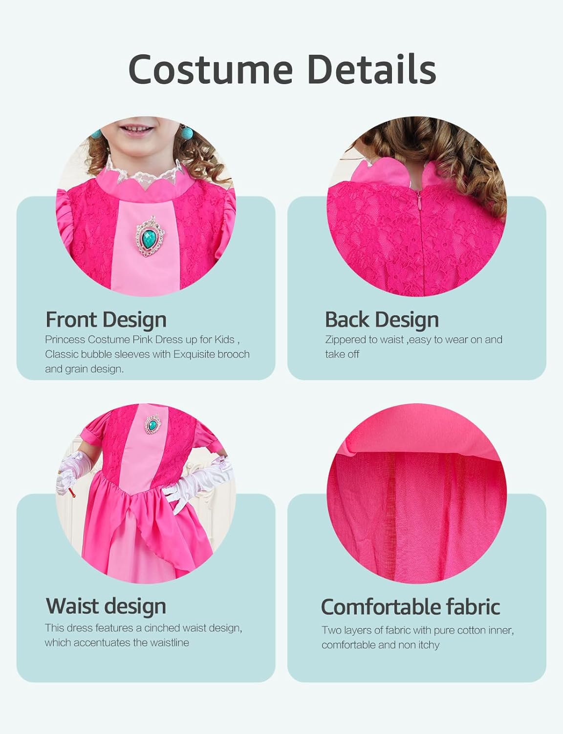 Pink Princess Costume for Girls Cosplay Pink for Halloween Birthday Party Dress Up 3-12Y - Image 4