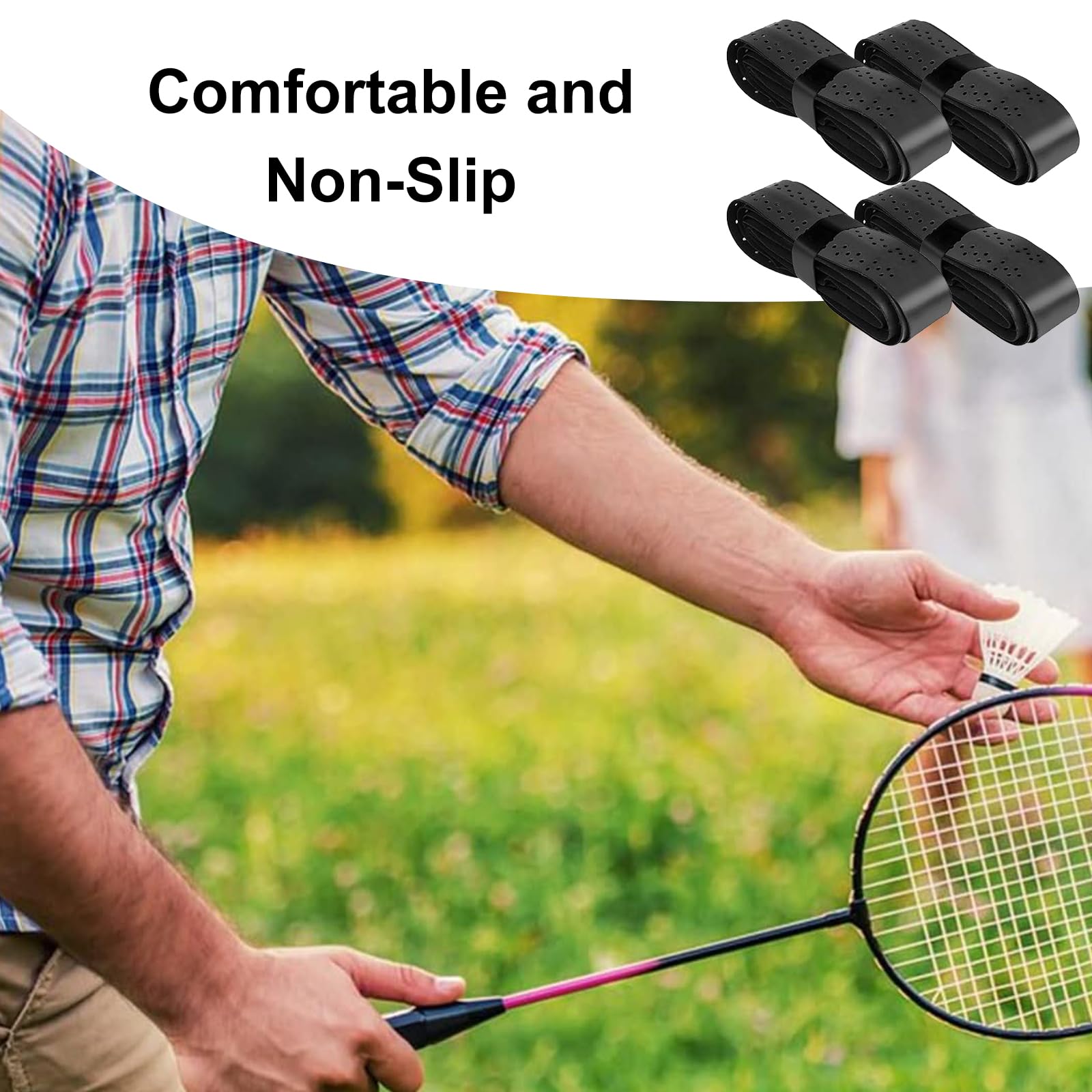 Fascia per racchette da tennis, 4 pezzi, autoadesiva, antiscivolo, per racchette da badminton, traspiranti, per racchette da tennis, badminton, squash