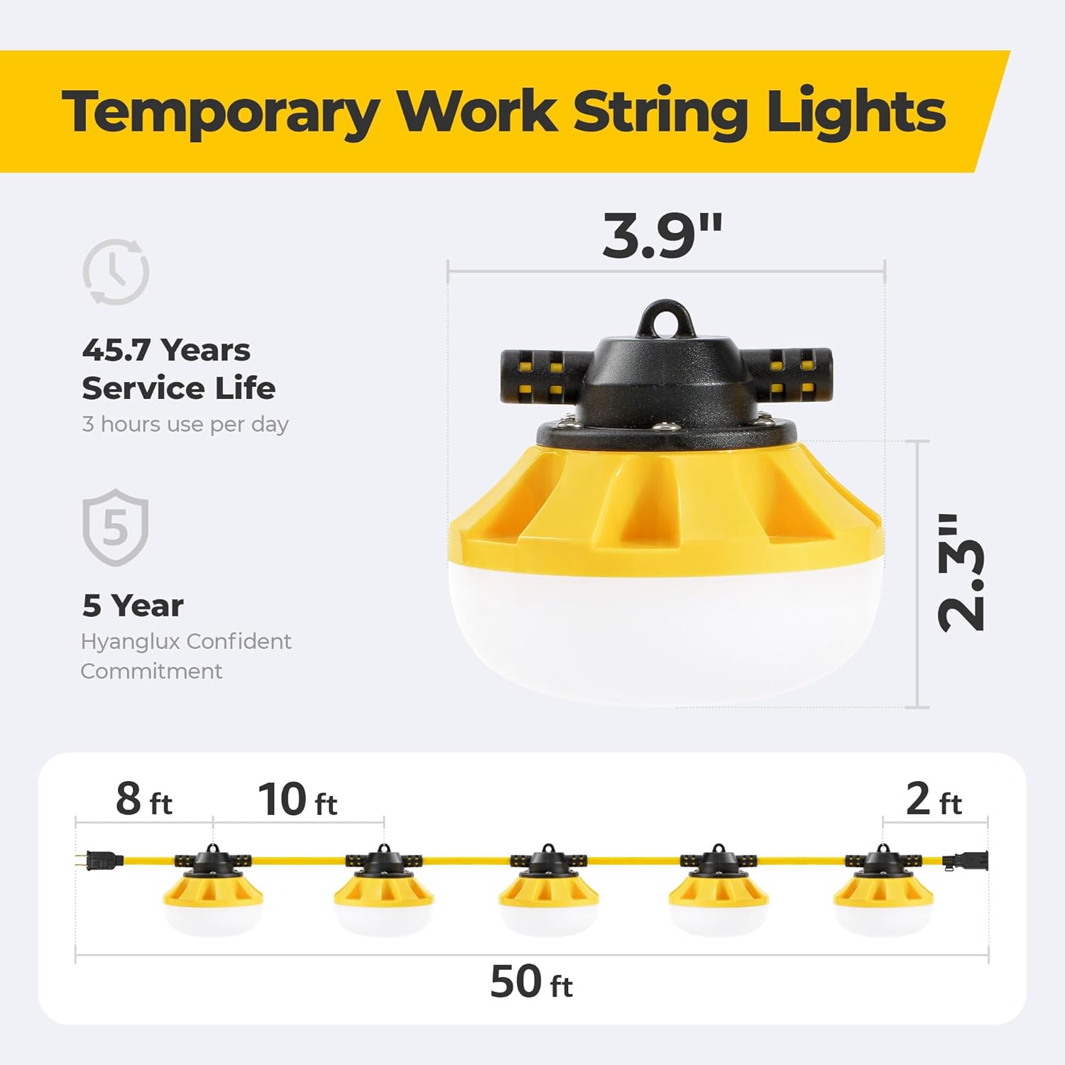 100FT Switch LED String Lights: 100w 11000lm ETL Certified Bright Industrial Outdoor Temporary Lighting Construction Hanging IP65 Waterproof 18AWG Wire Work Light for Attic Jobsite Garage