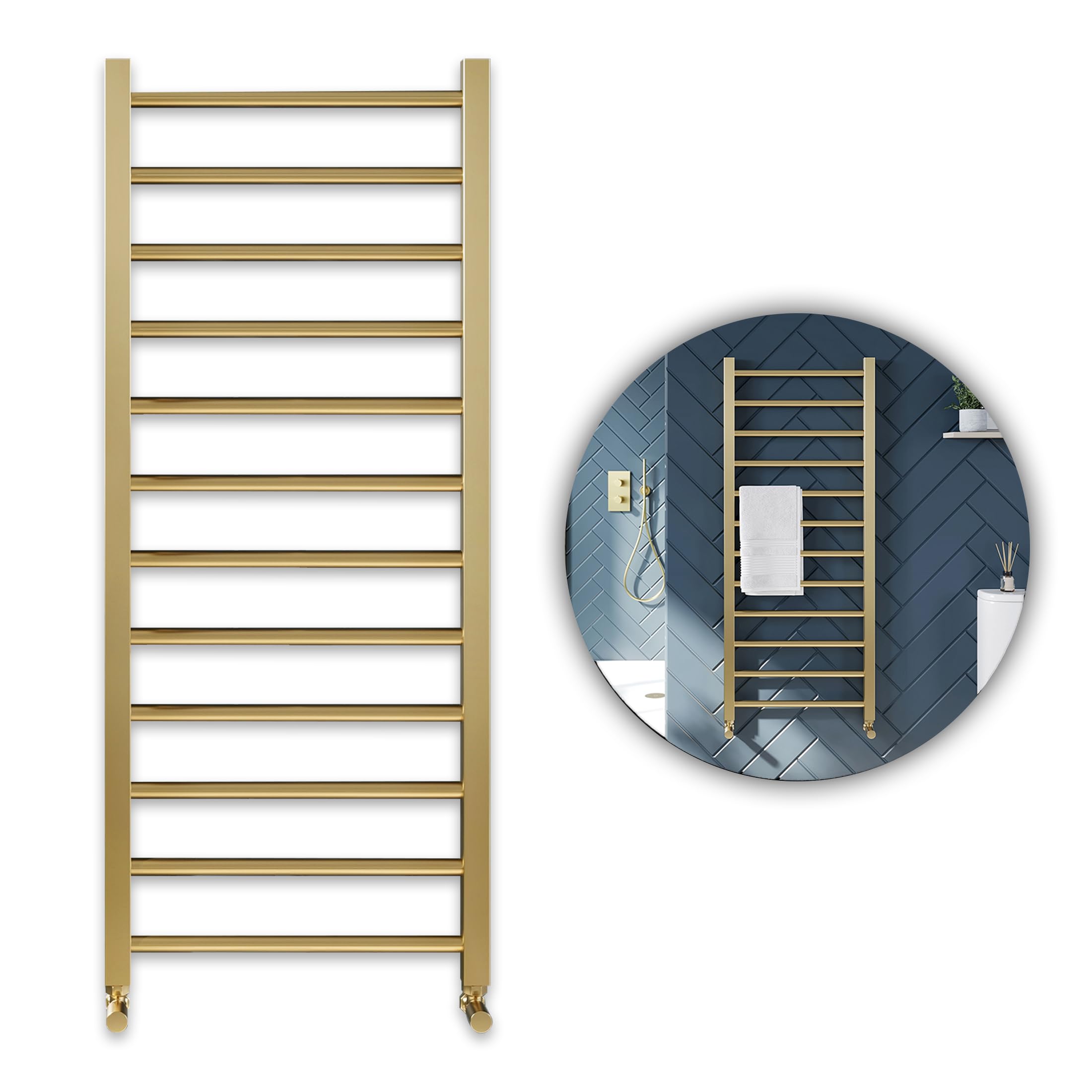 The Home Store Brushed Brass Straight Gold Heated Towel Rail Ladder Bathroom Radiator (800X500)