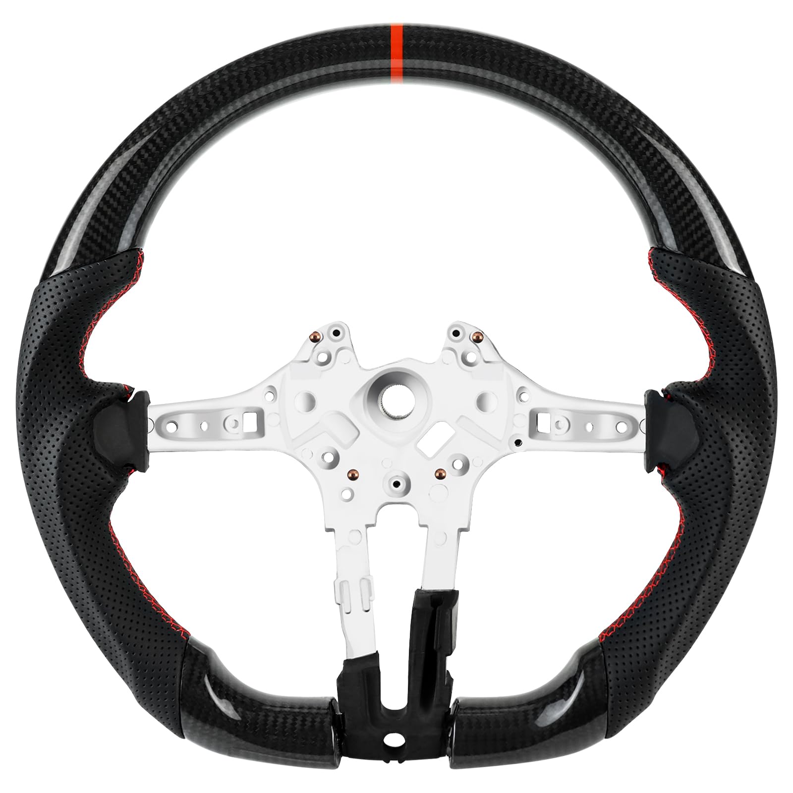 Handgefertigte echte Carbonfaser-Lenkrad, Die rote Mittellinie, Perforierte Ledergriff für BMW M Sport Serie/für M Performance Serie M3 F20 F22 F23 F30 F31 F87 M2 F82 F83 F15 F21