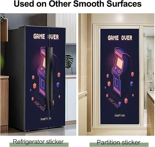Miniatura 5 de Adhesivo para puerta, máquina de juego isométrica, diseño de arcade, diseño retro, tecnología de los años 80 y 90, mural, autoadhesivo, despegar y