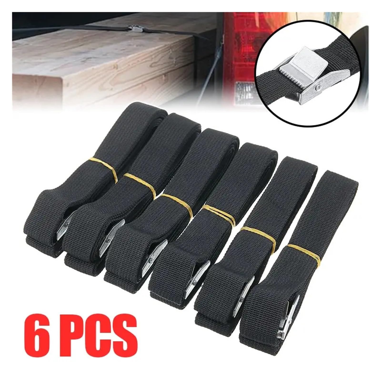 Muzhen Store 6pc 250x2.5cm Car Auto Tension Rope Tie Down Strap Forte cinghia a cricchetto Borsa da viaggio Cargo Ancoraggio Fibbia in metallo Corda di traino Strumento