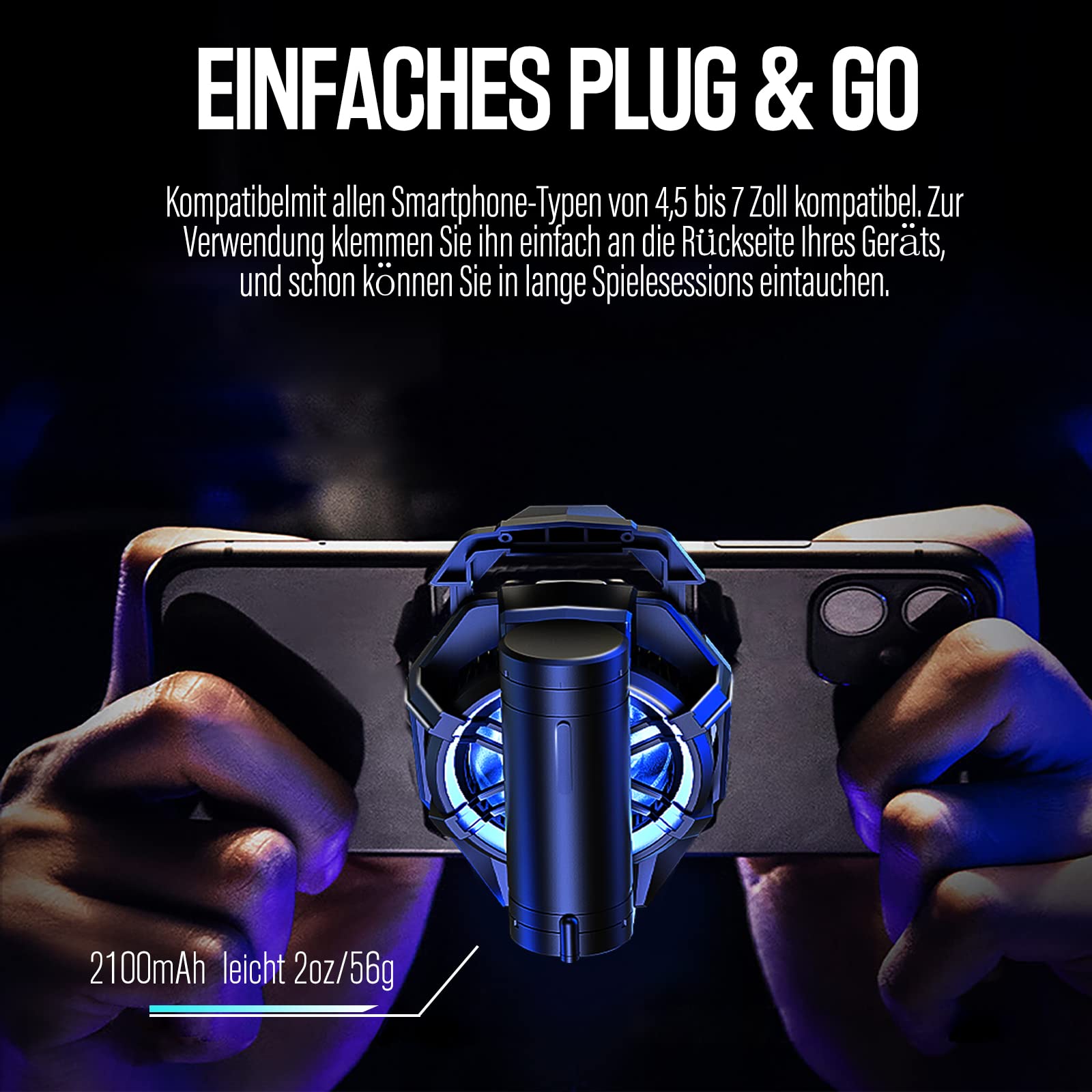 TRILINK Handy-Kühler mit wiederaufladbarem Akku, Handy-Kühlventilator für Spiele, für alle Arten von iPhone und Android Smartphones, Phone Cooler mit LED-Temperaturanzeige/Universalklemme/RGB-LEDs