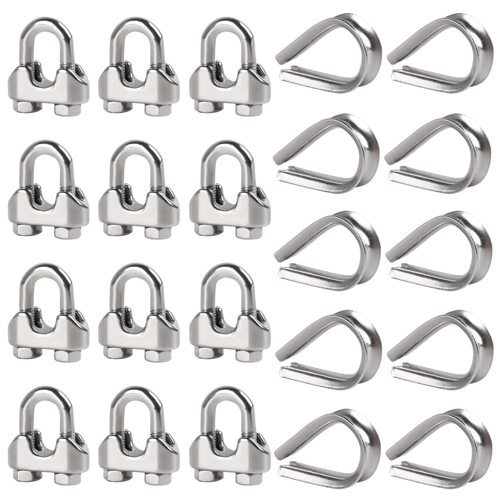 22 Pièces Serre Cable Acier 6mm, Serre Cable Inox pour Câble Métallique de Ø 6 mm, Serre Câbles en Acier Inoxydable à étrier U pour Fixation de Cordes et Suspension de Voiles d'Ombrage