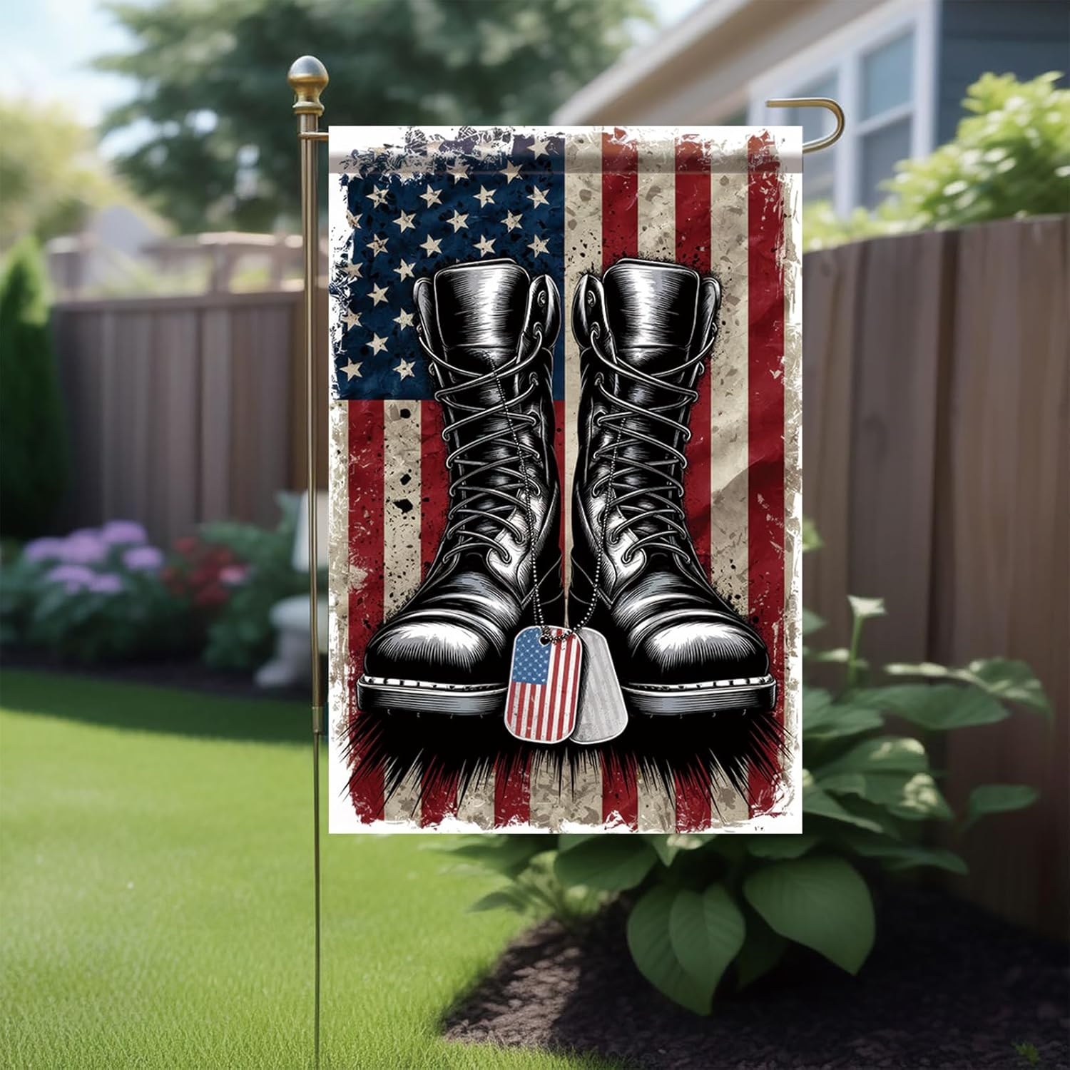 Patriotic Military Boots Garden Flag 12x18 Inch Double Sided Honor Veterans Military Veteran Soldier Boots Cross America Yard Outdoor Decoration - Image 4
