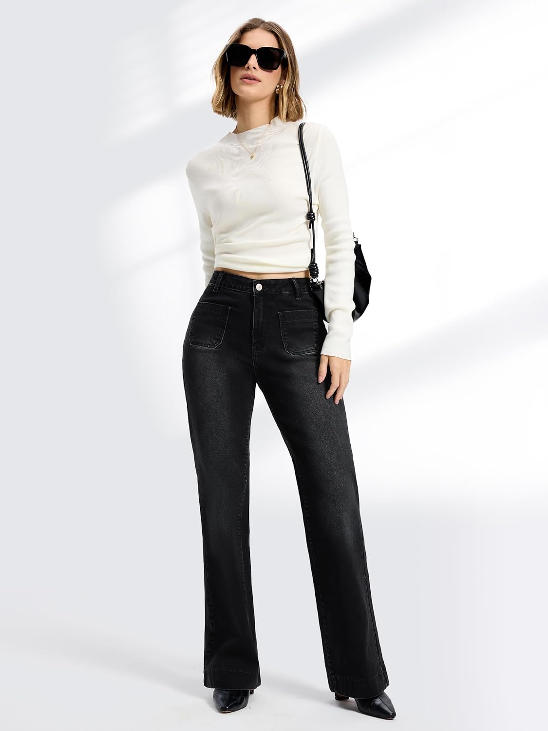 SEVEGO Tall Women’s 34/36/38 Inseam Wide Leg Jeans High Waisted Stretchy Straight Loose Trendy Denim Pants Pockets