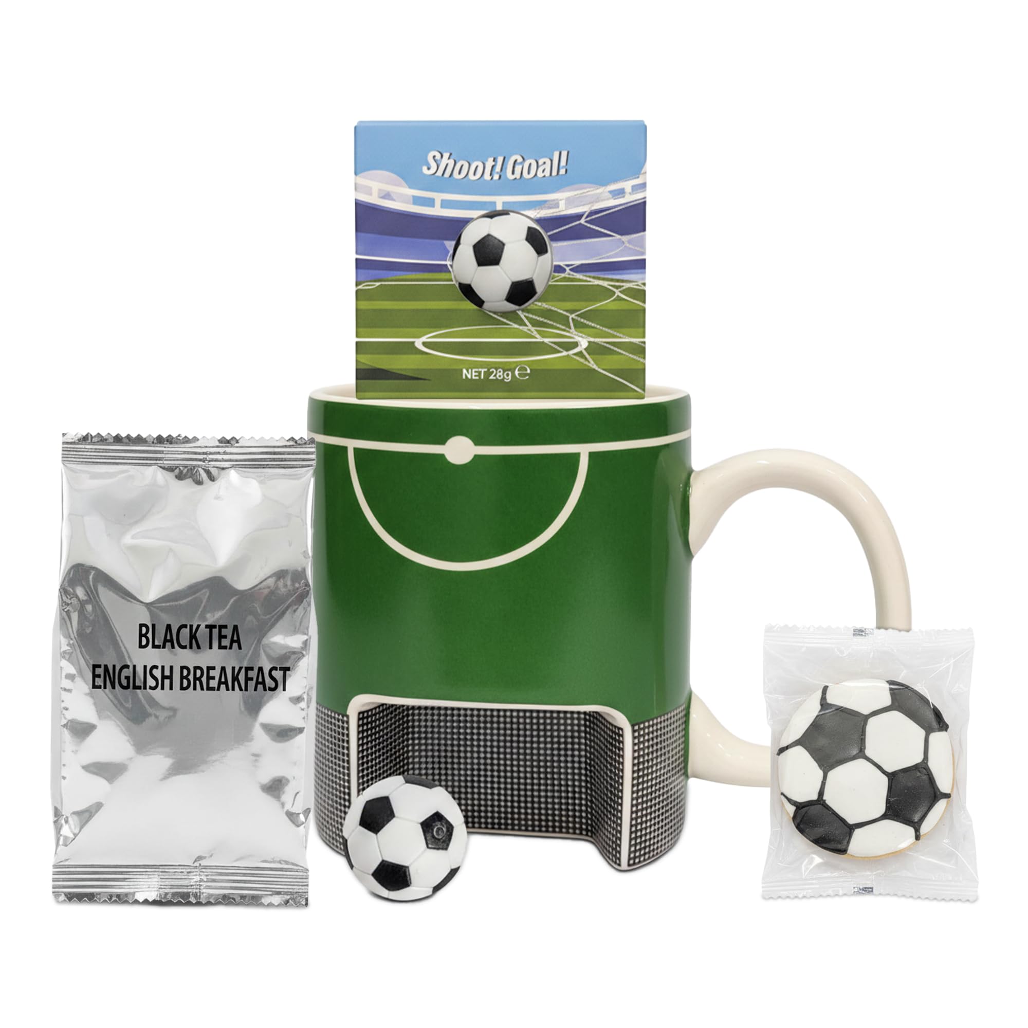 Football Mug Gift Set for Stocking Fillers - Ceramic Decorated Mug, Biscuits, Toy & Tea Bags. Unique Gifts for Men, Dad Birthday Gifts