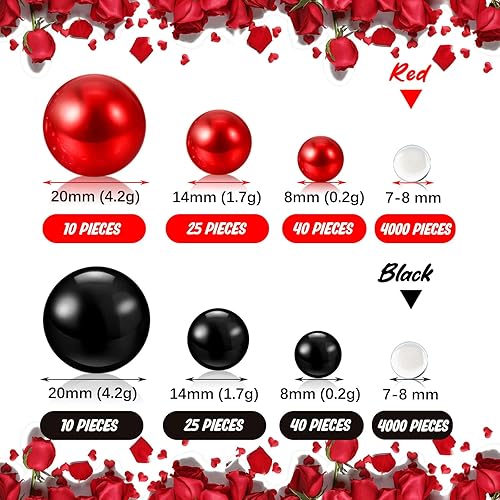 Miniatura 2 de Perlas flotantes negras y rojas  150 cuentas de perlas negras y rojas para jarrones de centros de mesa  Cuentas flotantes negras y rojas de 8140.787