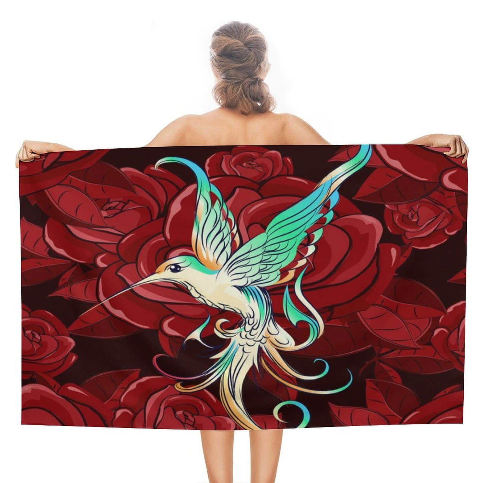 CGSBNGHA Beautiful Hummingbird With Rose Beach Towels Soft Bathroom Bath Pool Swim Towels for Women Men