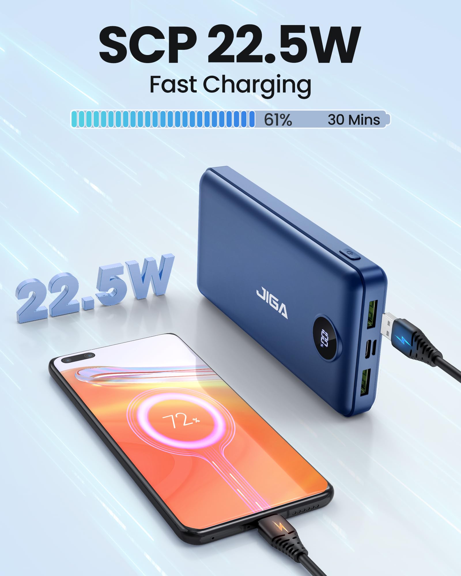 Batterie Externe 27000mAh, 22,5W Power Bank PD20W USB-C Charge Rapide Chargeur Portable pour Smartphone