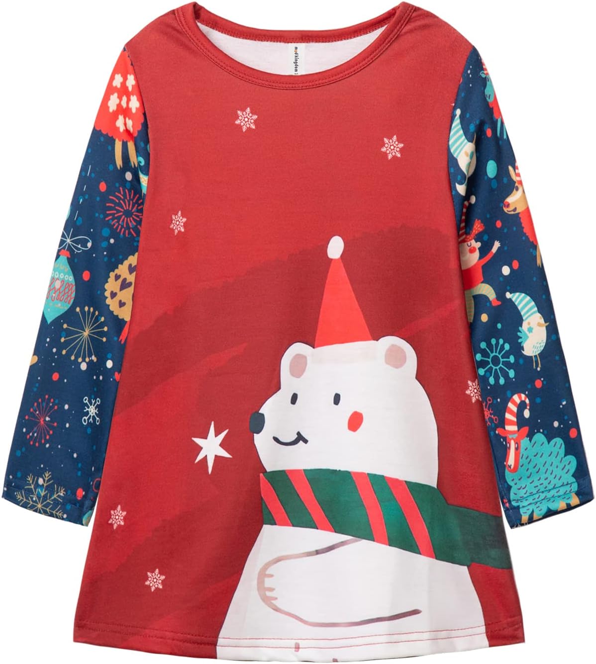 Mud Kingdom Girls Christmas Dress Long Sleeve Santa Claus Party Gift A-Lined Loose Fit