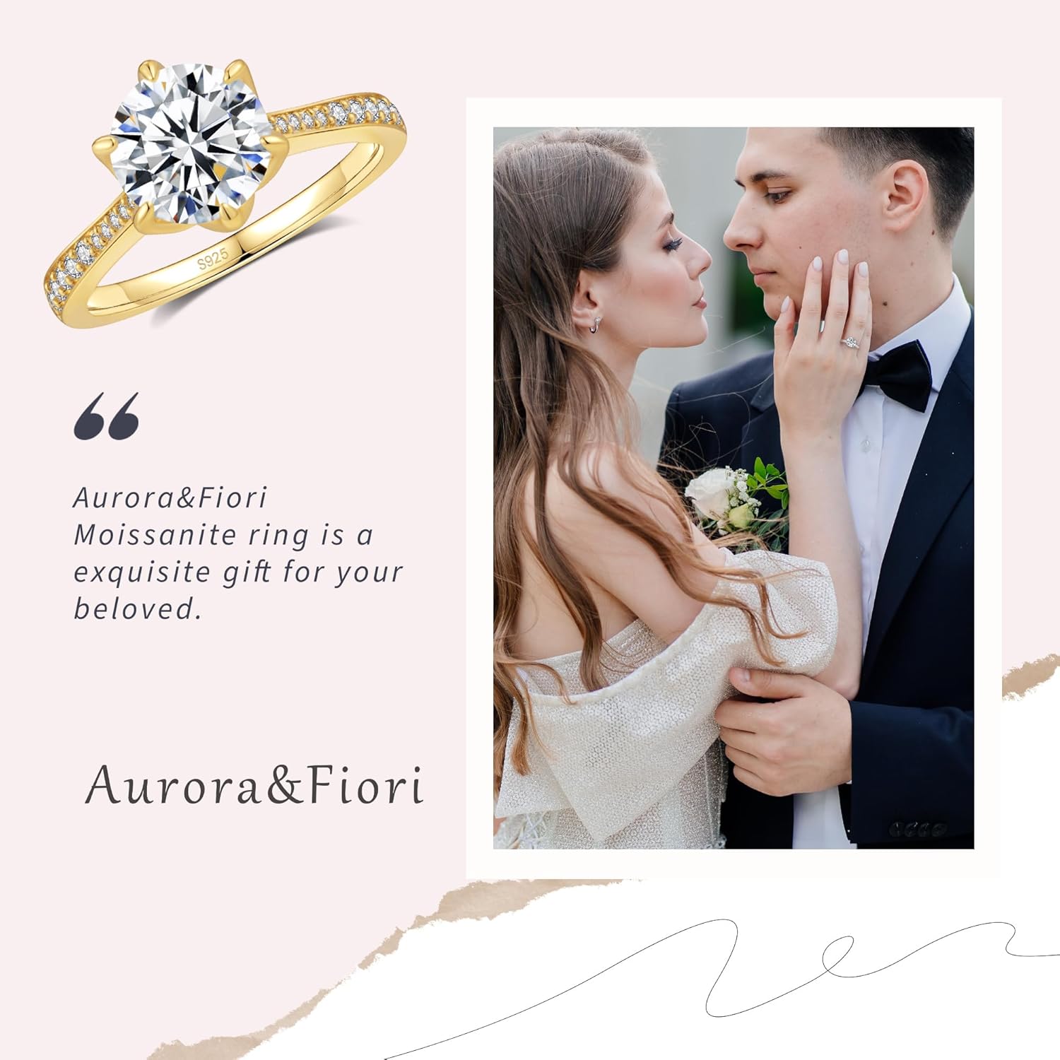 Aurora & Fiori Round Moissanite Engagement Rings for Women,1/2/3/4 CT D Color VVS1 Clarity Hola Moissanite Rings,925 Sterling Silver Engagement Ring with 18K Yellow Gold Plated Size4-10 - Image 6