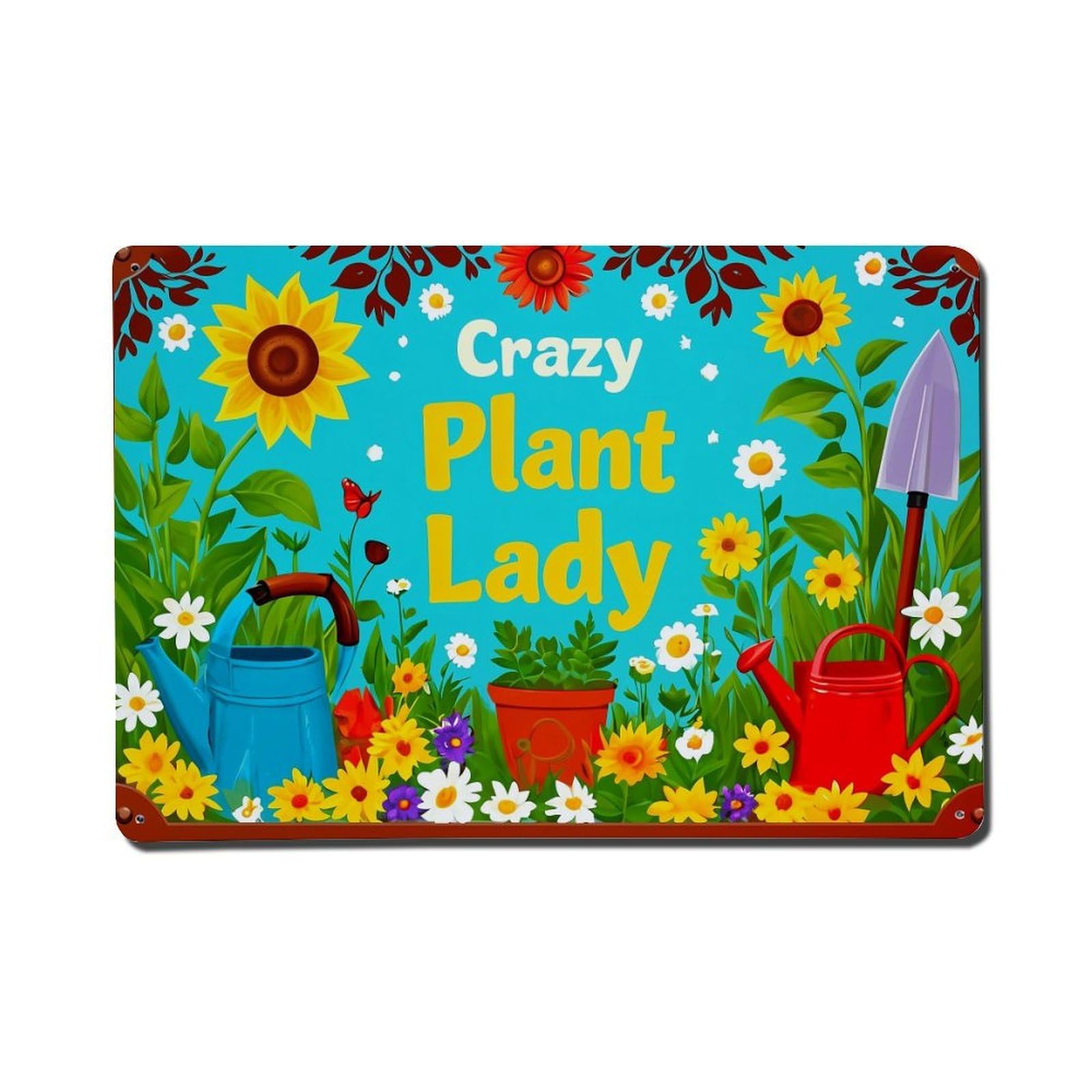 Jdfenggu Vintage Crazy Plant Lady Garden Scene Retro Metal Tin Sign, Metal Poster For Bar, Home, Man Cave, Kitchen, Laundry Room Art Decor 8X12 Inch