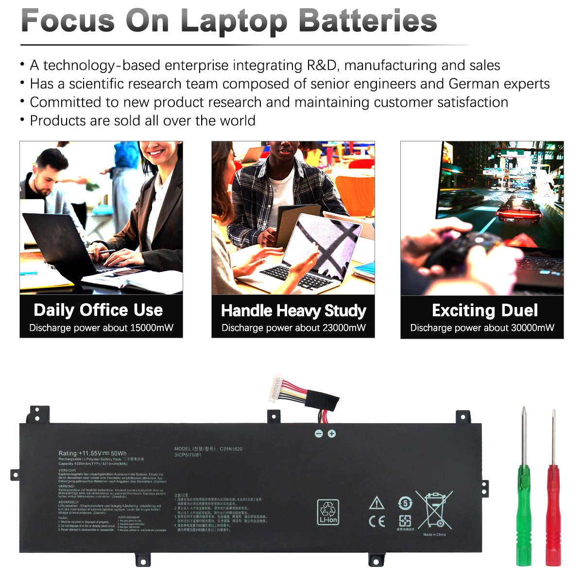 50Wh C31N1620 Batterie pour ASUS Pro P5440F P5440FA P5440FF P5240U P5240UA P5240UF P5240FA P5240FF P5340FA P5340FF P5340UA P5340UF P5440UA P5440UF PU404 PU404U PU404UA PU404UF PU404F PU404FA