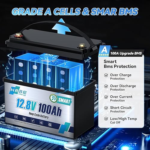 Miniatura 5 de Batería Bluetooth LiFePO4 de 12 V 100 Ah, baterías de litio del grupo 31 con BMS de 100 A, hasta 5000 ciclos profundos, batería de fosfato de hierro