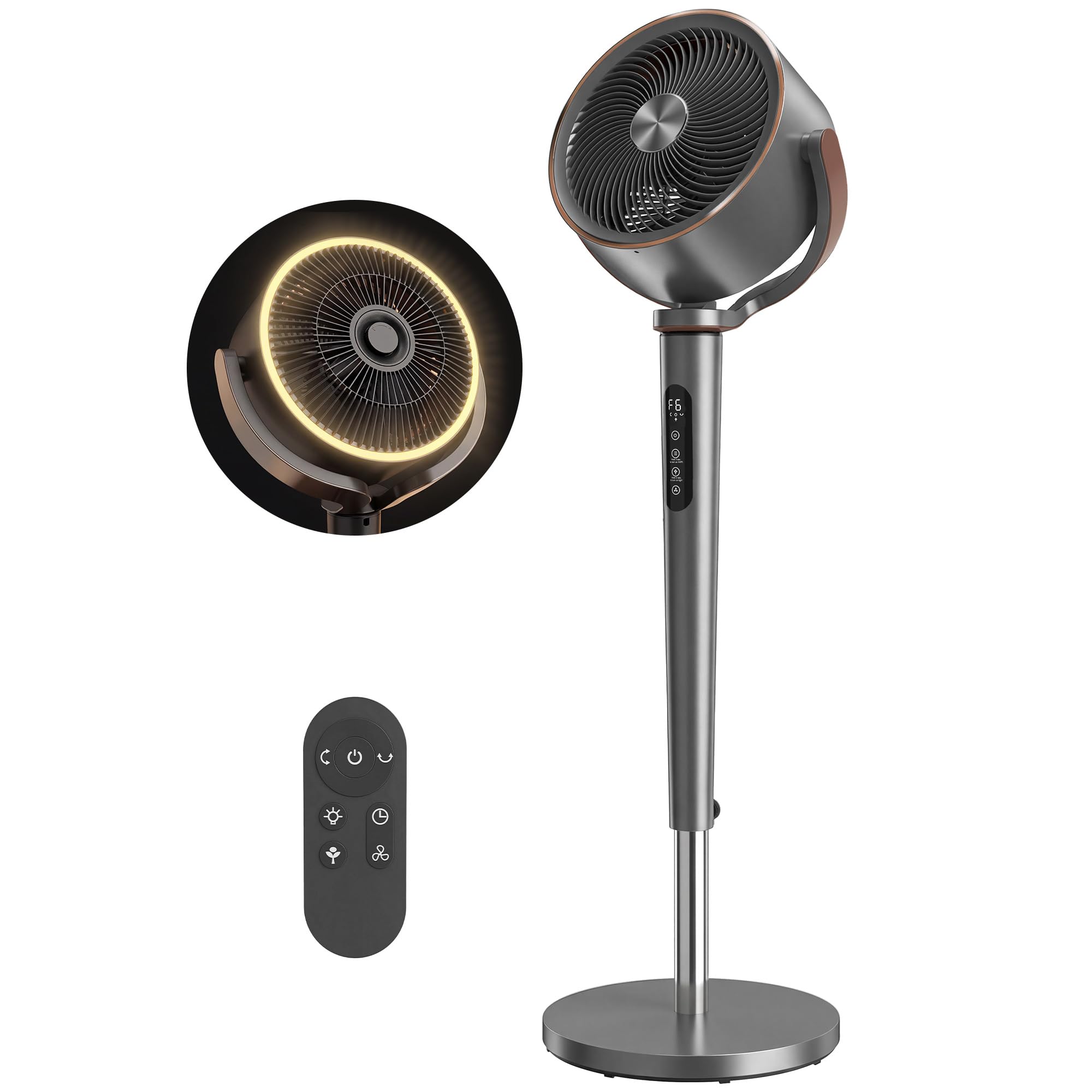 HOMCOM Ventilatore a Piantana Silenzioso 20dB, Ventilatore Camera da Letto, Oscillazione 70°+90°, Funzione Aromaterapia, Ionizzatrice, Motore DC, Telecomando, 12 Velocità, Timer12H, Altezza Regolabile