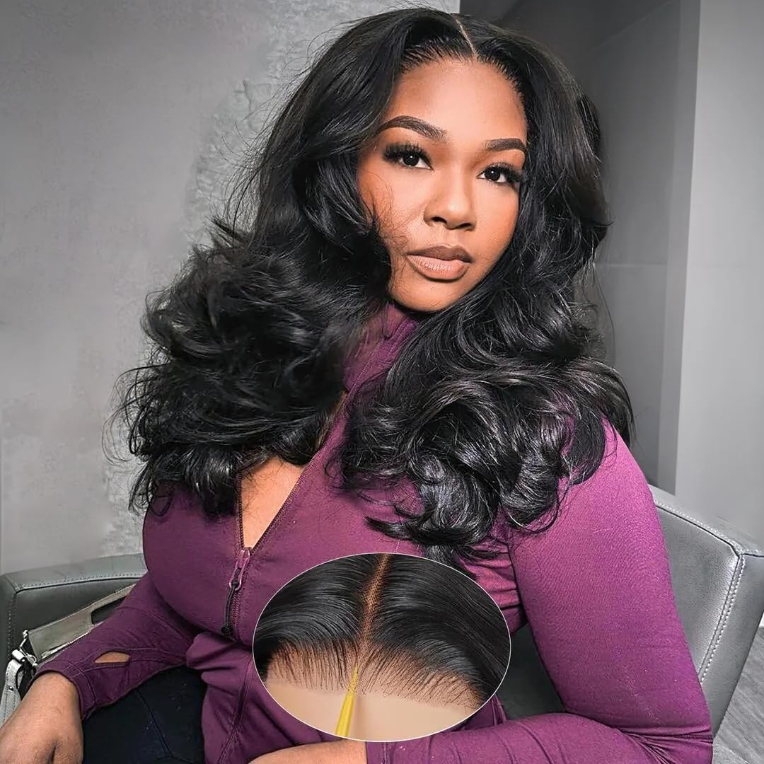 UNILO Body Wave Glueless Wigs for Women human Hair Wear and Go Glueless Long wig Pre Cut lace 4x4 Front Wigs for Black Women 100% Brazilian Real Hair 180 Density Natural Black Wig 16 Inch