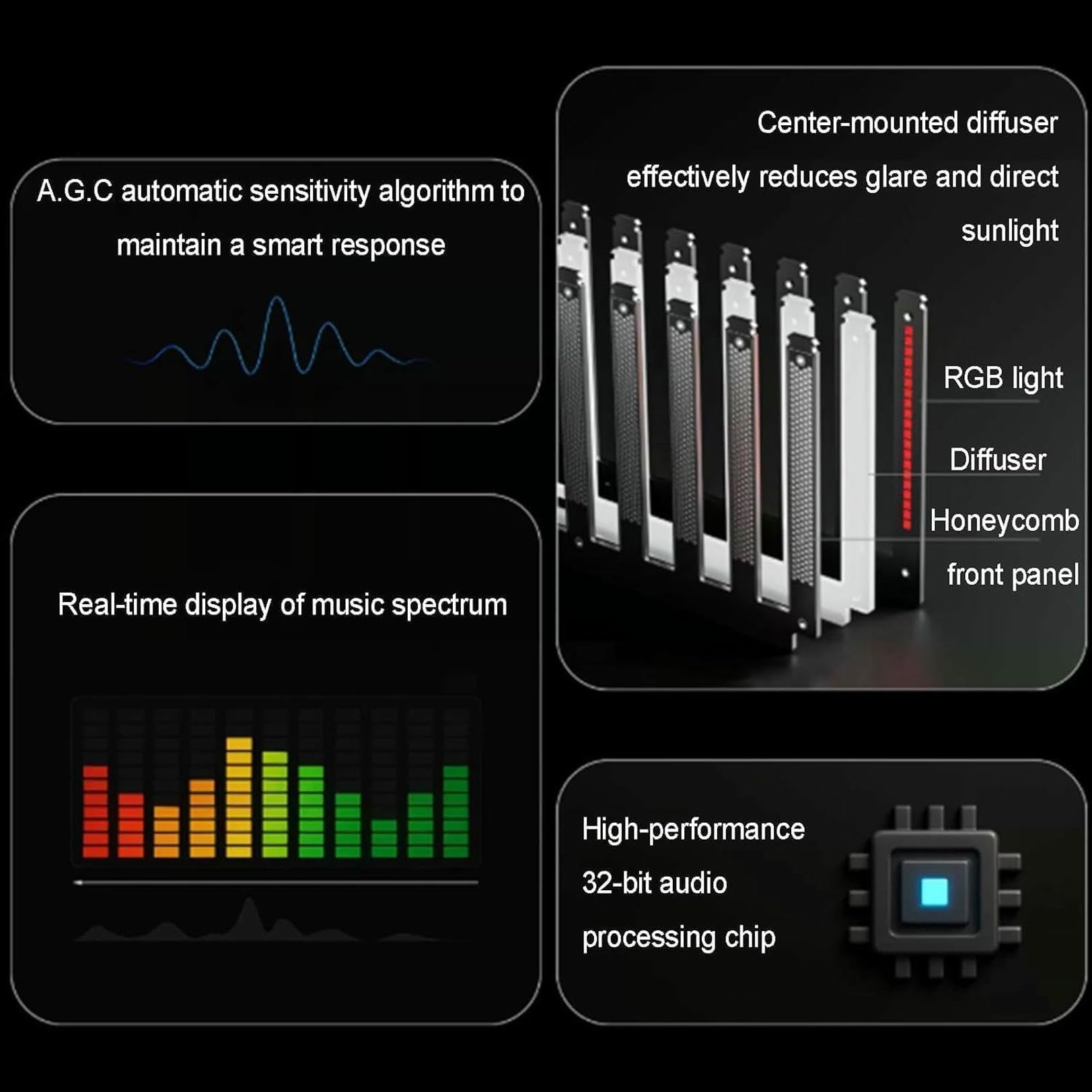 LED Musik Rhythmus Licht mit Nixie Röhren und 10 Lichteffektmodi RGB Sound Pickup Spektrum Lampe für Studio und Gaming Zimmer