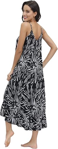 Miniatura 5 de BUENOS NINOS - Vestido largo estilo bohemio, estampado floral y cuello en V para mujer, vestido de estilo étnico con tirantes delgados ajustables y