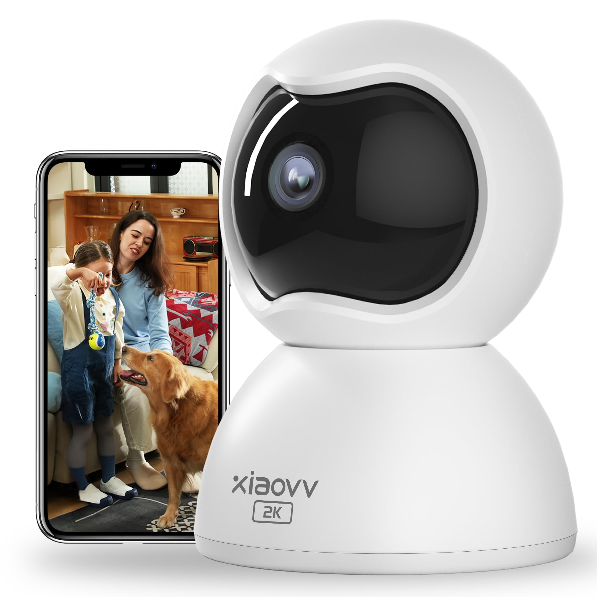 XIAOVV 3MP PTZ Camara vigilancia WiFi Interior,HD camaras vigilancia Domicilio WiFi 2.4G,Camara vigilancia Perros,Acceso Remoto a través de la aplicación, Doble protección de Datos, App notificación