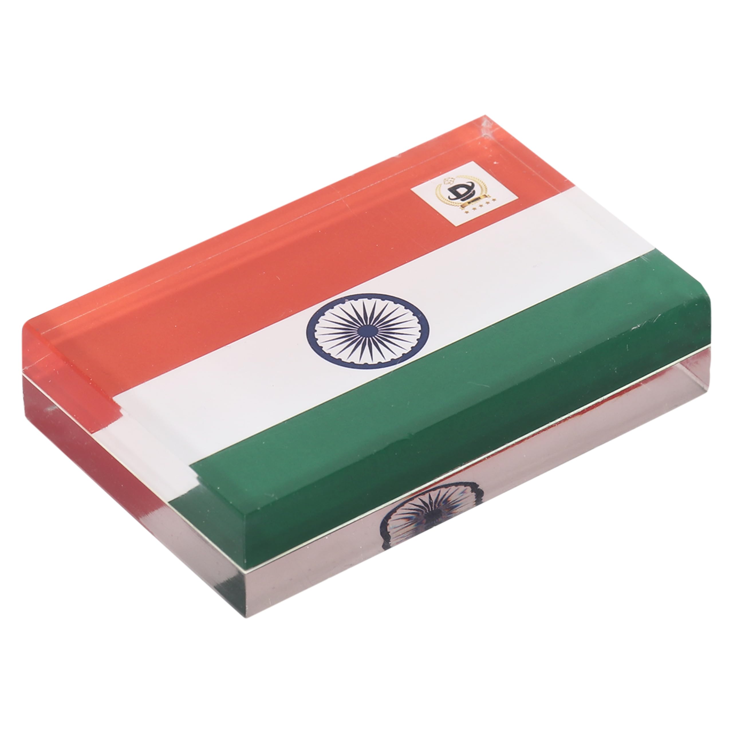 DESKDOCK Indian Flag Acrylic Paper Stationery Weight Tringa For Office Study Table India Styles Paper Weight Gifting Multipurpose Paper Weight (3X2X1 Inch) (Pack Of 2), Multicolor 1