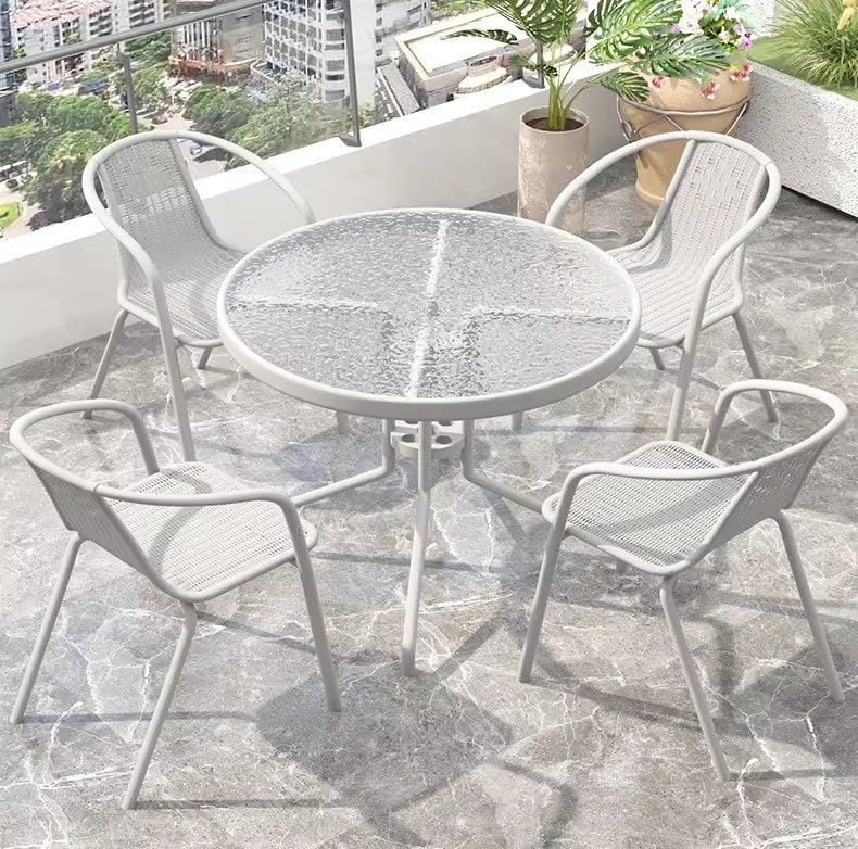 Vital Garden Dining Set 5 Piece (4 Chair and 1 Table) Outdoor Furniture Patio Dining Table and Chair Balcony Dinner Table Dinner Chair Poly Rattan Anthracite & Grey (VI-DNS-16)