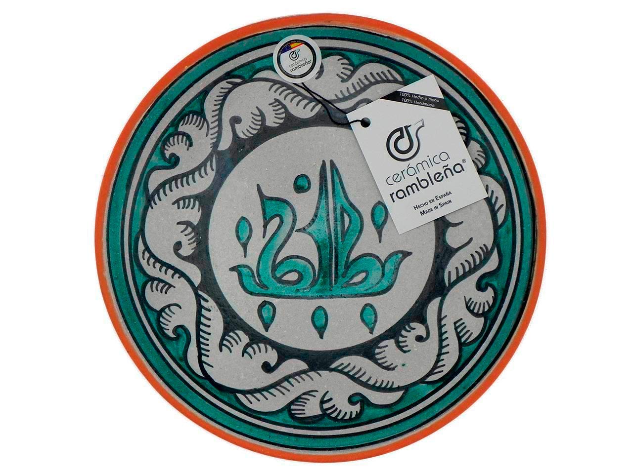 Ceramica Rambalena | Piatto decorativo da appendere a parete | Piatto in ceramica | Modello 02 | 100% fatto a mano | 27 x 27 x 4,5 cm