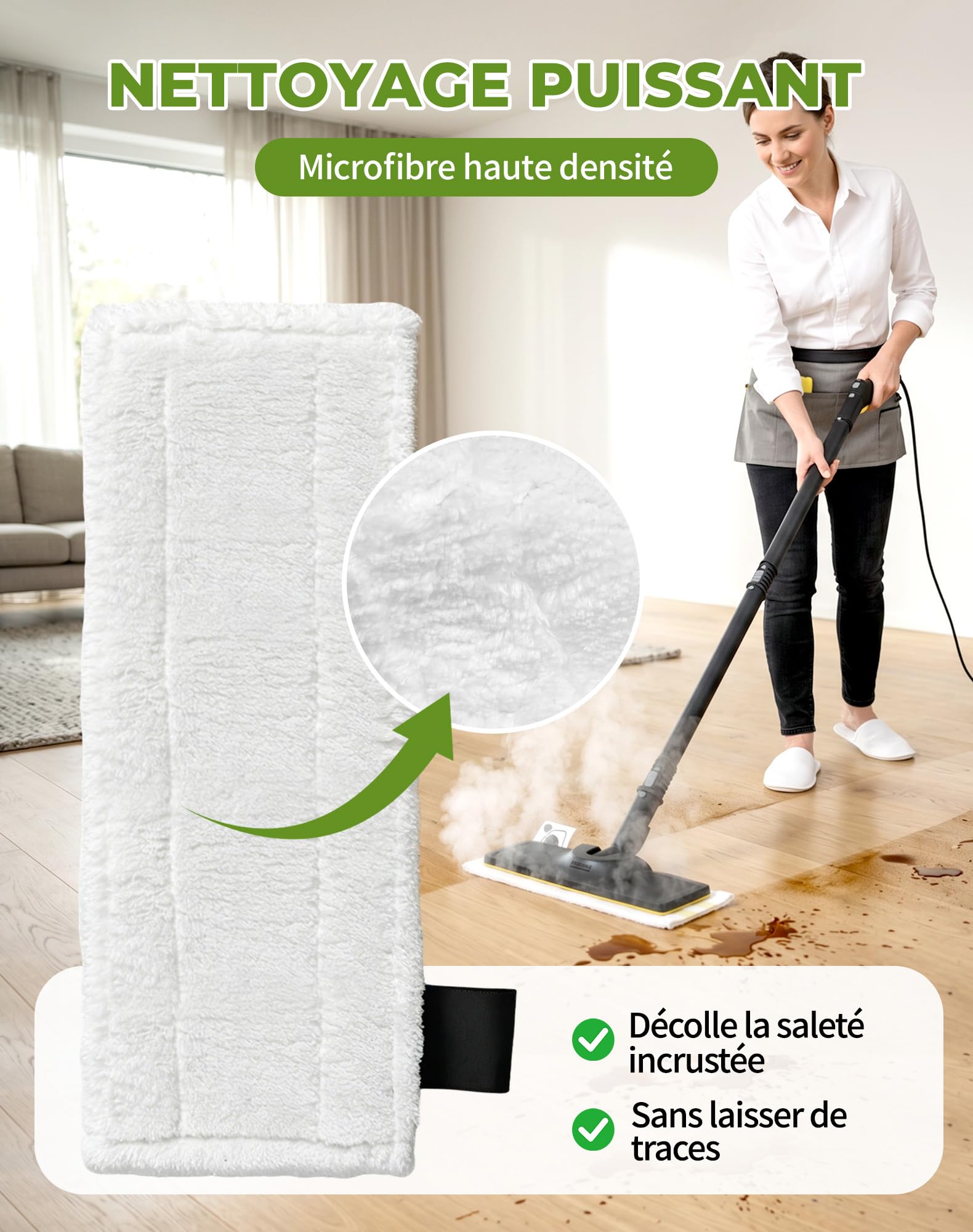 8 pcs Accessoires pour Kärcher SC2 SC3 SC4 SC5 Serpillières pour Karcher Lavettes Lingettes pour Nettoyeur Vapeur EasyFix