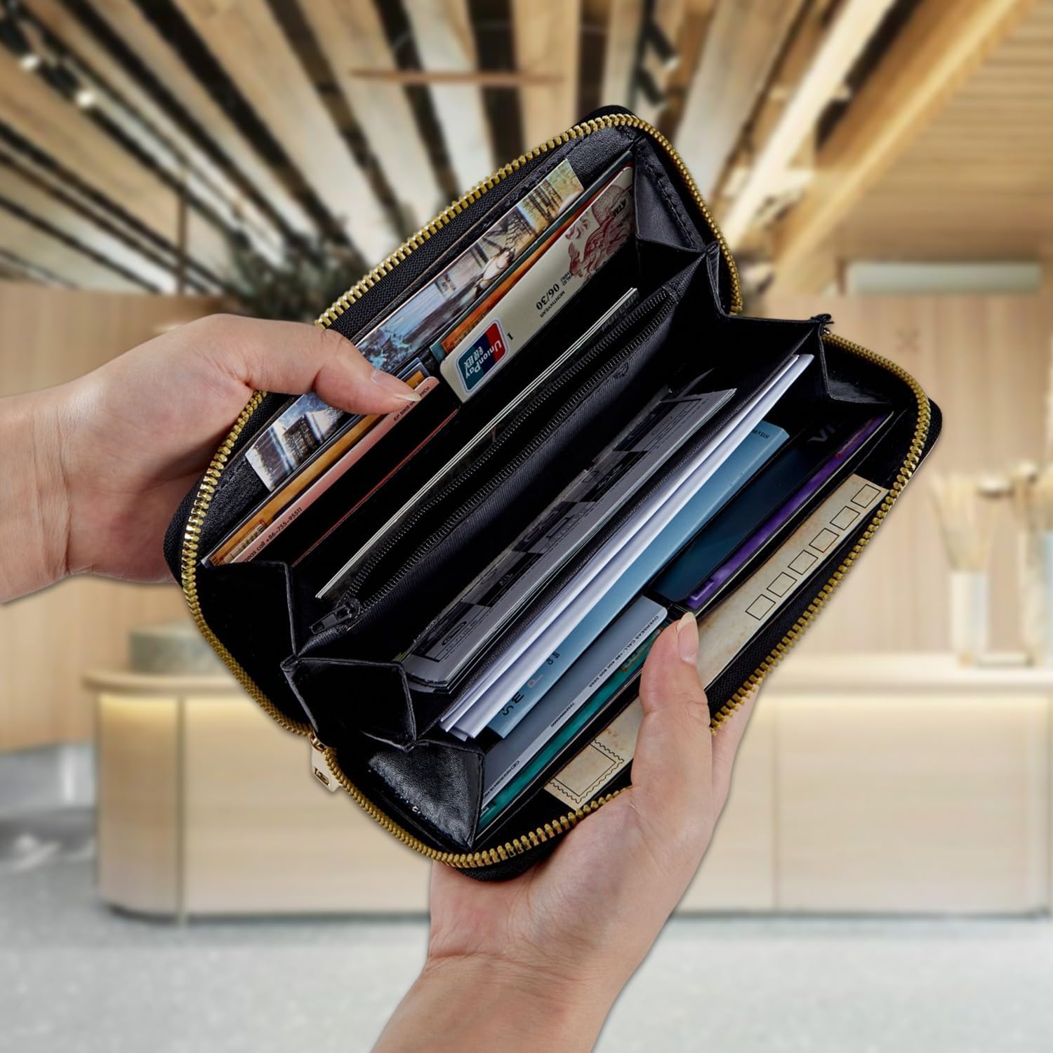 Wristlet Wallet for Women Teen Girls RFID Blocking Credit Card Holder with Removable Wristlet, Leather Phone Wallet Clutch Large Capacity Ladies Travel Purse-Midnight Flowers - Image 6