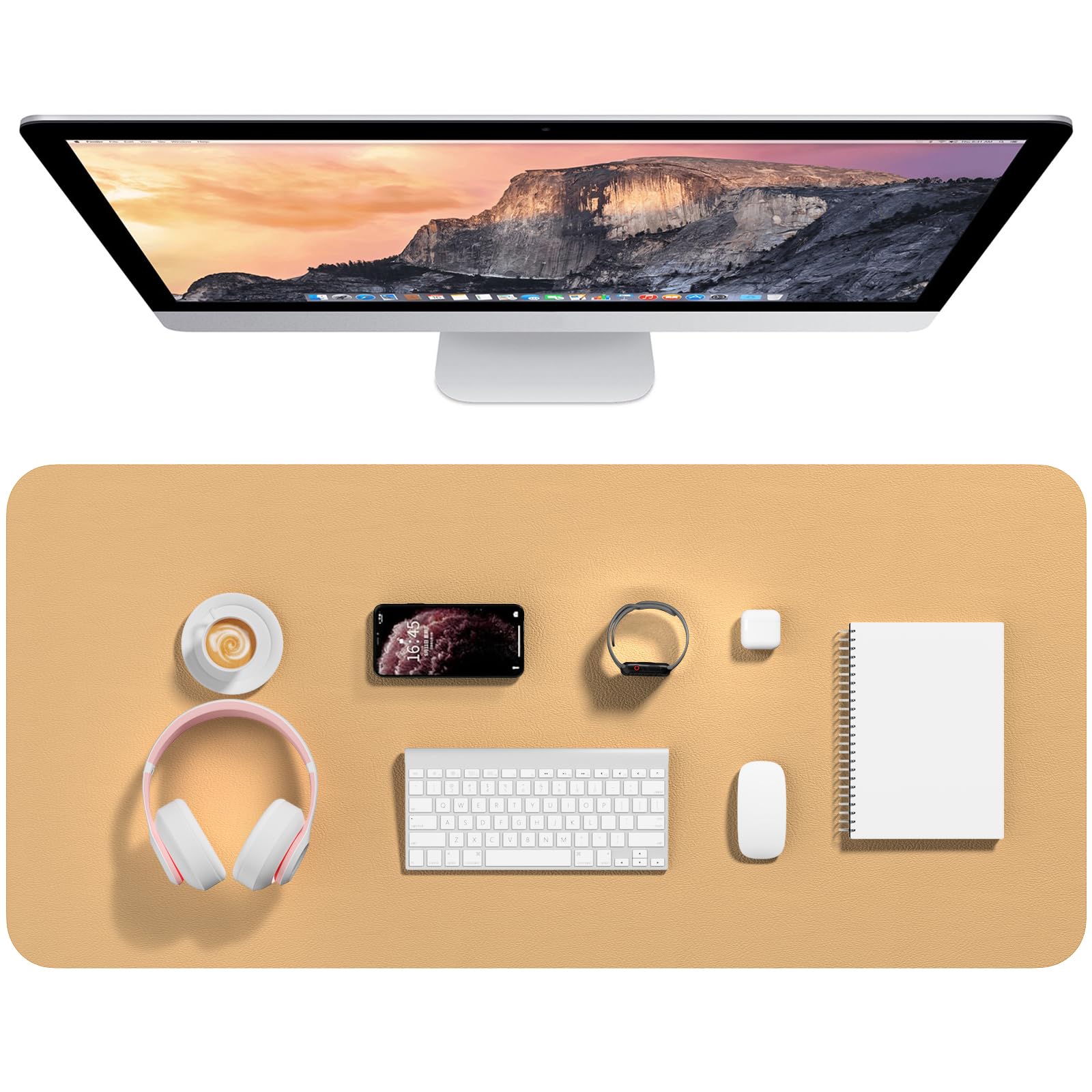 Hsurbtra Desk Pad, 35.5" x 17" PU Leather Desk Mat, XXL Extended Mouse Pad, Waterproof Desktop Blotter Protector, Non-Slip Ultra Thin Large Laptop Keyboard Writing Mat for Office Home, Earth Yellow โ image 1
