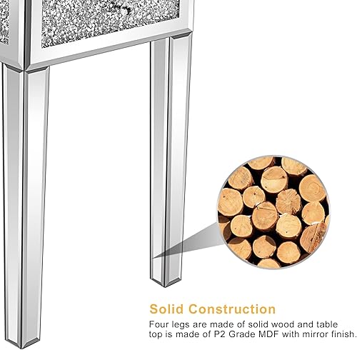 Miniatura 6 de VINGLI Mesa auxiliar estrecha con espejo, pequeña mesa auxiliar para sofá/sofá/cama con almacenamiento, mesita de noche de cristal delgada para
