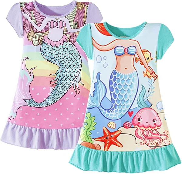 Nightgowns for Girls Kids Pajamas Princess Dress Sleepwear Night Gown 3-10 Years
