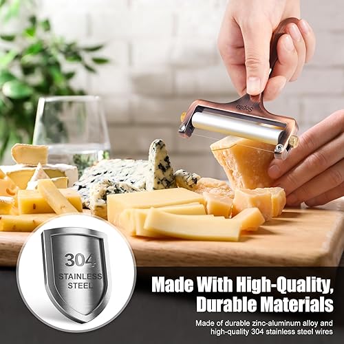 Miniatura 4 de Sopito Cortador de queso de acero inoxidable con 3 alambres adicionales, ideal para cheddar, gruyere, raclette, bloque de queso mozzarella, grosor