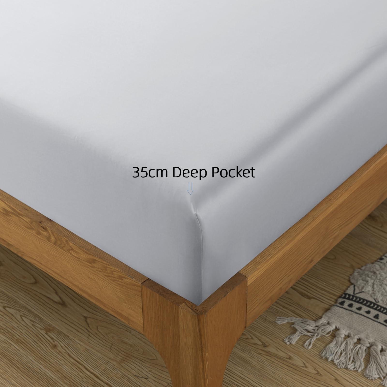 Sábana Bajera 135x190 Ajustable, para Cama 135, Bambú-Seda Vegana, 400 Hilos, Bolsillo 35 cm, Sábana Refrescante, Transpirable y Suave-Gris Claro