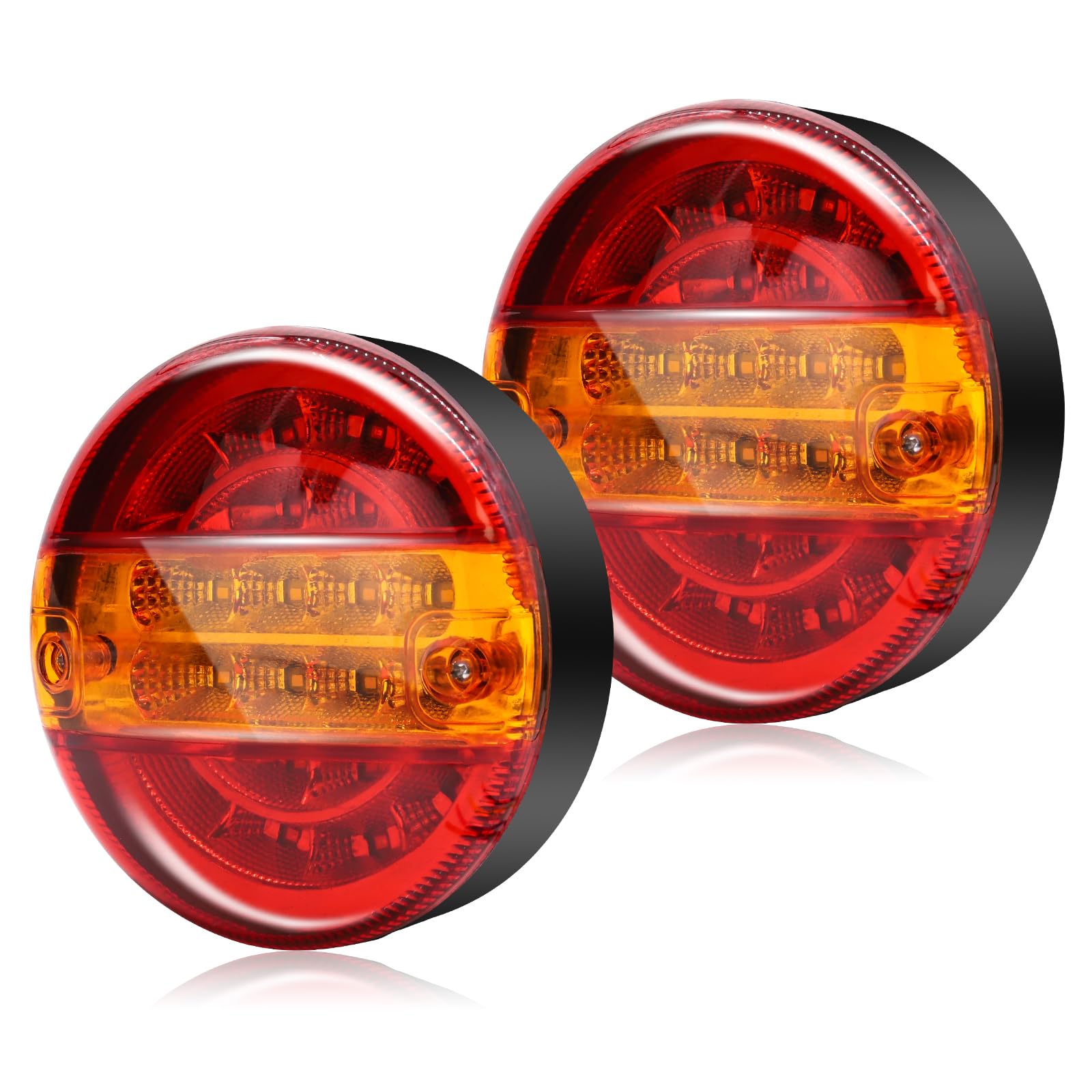 Rotondo Fanali Posteriori a LED per Rimorchio, 12V 24V 20-LED Rosso Giallo Luci Posteriori Hamburger Fanale Posteriore per Camion Caravan Van Rimorchio, 2PCS